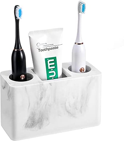 Luxspire Zahnbürstenhalter, 3 Fächer Harz Elektro Zahnbürsten Halter Zahnpastaständer Organizer Halter für Elektrische Zahnbürsten, Zahnpasta, Stifte - Kies Weiß