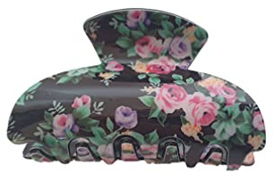 6cm Floral print clamp claw hair clips formal fashion women (BLACK)