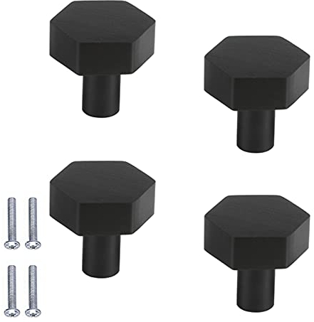 4 Stück Schrank Knöpfe, Schwarz Schubladenknöpfe Moderne Hexagon Kleiner Griff Möbelknöpfe aus Aluminiumlegierung Schubladengriffe Schrankgriffe Kommodenknöpfe, für die Küche Badezimmer, 27 * 27mm
