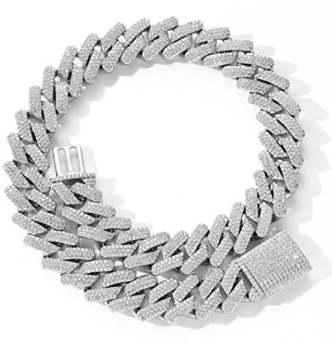 zxcs 20mm Out-Ketten für Männer Miami Cuban Link Halskette Luxus Micro Gepflasterte Kubanische Kette Hip Hop Schmuck-Platinum Plated,24inch
