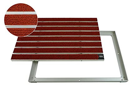 EMCO Eingangsmatte DIPLOMAT Large Rips rot 22mm + ALU Rahmen Fußmatte Schmutzfangmatte Fußabtreter Antirutschmatte, Größe:750 x 500 mm