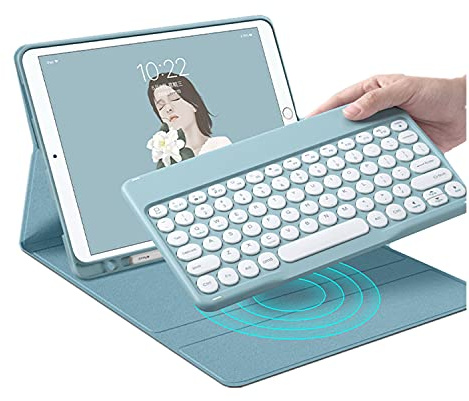 SENLAN iPad 5th 6th gen 9.7 '' iPad 5 iPad 6 Air Air2 keyboard cover Stylish and Cute keycap Slim Smart Detachable Bluetooth keyboard For iPad 9.7 '' 2017/2018 (iPad 9.7 inch, Blue)