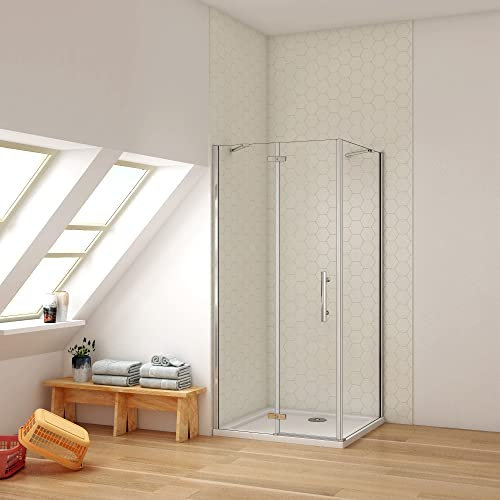 Ducha Casa 100x80x190cm Mampara de ducha plegable tres hojas(una puerta + un panel fija lateral), 6mm cristal templado antical, marco de aluminio cromado