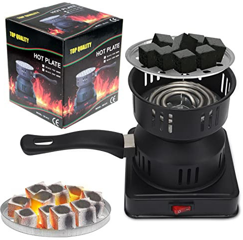 Kohleanzünder Elektrisch, Yuragim Kohlenanzünder, 450W-600W Kohlebrenner Toaster, Elektrischer Kohlegrill Kohleanzünder, Kohlekorb Heizplatte Brenne, Heizplatte Zubehör mit Tragegriff & Kohle Gitter