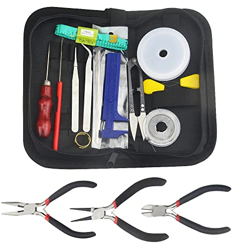 BGTXINGI 21-teiliges Schmuckherstellungszubehör-Set mit multifunktionaler Zange und Perlendraht für Schmuck, Buddha-Perlen, Walnuss-Olivenperlen, manuelles DIY-Werkzeug-Set