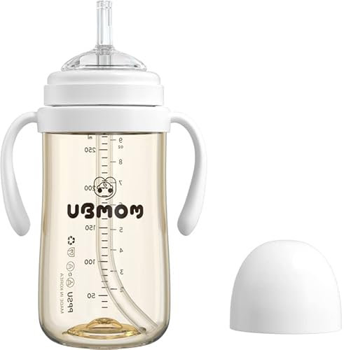 UBMOM Trinkbecher mit Strohhalm, PPSU-Anfängerbecher mit Griff, BPA-frei, 270 ml, Wolke
