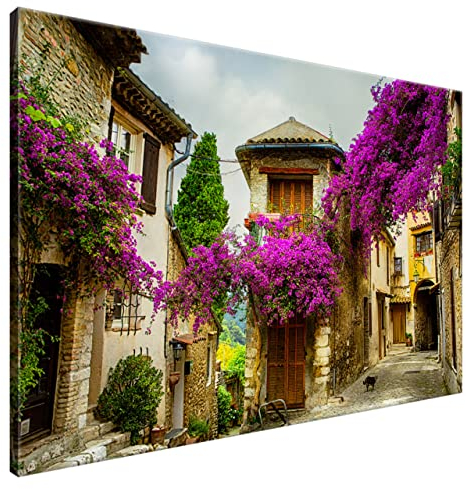 Estika Leinwand bilder - Violette Blumen in Florenz - 120x80 cm, 1 teilige kunstdruck - Wandbilder wohnzimmer, schlafzimmer, Moderne wanddeko, Bild auf leinwand - Italien bilder - 1291A_1B