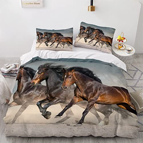 LAOVE Mustang Wüstenlauf Mädchen Jugendliche Bettwäsche 135X200 Warm Weich Angenehme Schlafkomfort 3 Teilig Mikrofaser Bettwäsche-Sets,1 Bettbezug 135X200Cm Mit Reißverschluss + 2 Kissenbezüge 80X80