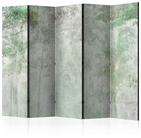 decomonkey Paravent Raumteiler Innen Baum 225x172 cm 5 Teilig Einseitig Room Divider Wall Raumteiler Stehend Trennwand Sichtschutz Spanische Wand Sichtschutzwand Wohnzimmer Holz Natur Beton Stein