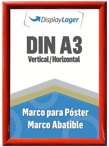 DisplayLager - A3 Rot Klapprahmen mit 25mm Aluminium Profil, Entspiegelter Schutzscheibe, Befestigungsmaterial