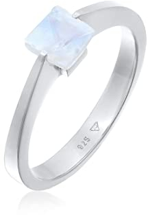Elli Ring Elli PREMIUM Ring Damen Band Solitär Viereck mit Mondstein in 925 Sterling Silber Vergoldet