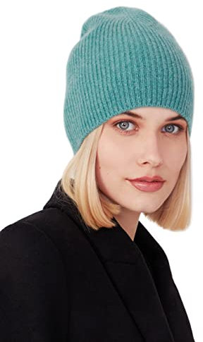 Style & Republic Kaschmir Sport Mütze-Beanie Damen aus 100% Cashmere - Dein kuscheliger Premium Strick Beanie für stilvolle Herbst- & Winter-Momente - Graugrün