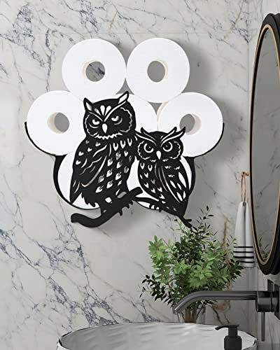 Toilettenpapierhalter für Paare, Eule, dekorativ, Badezimmer, Tier, Wandmontage, Toilettenpapier, Bauernhaus, Metall, Toilettenpapier-Organizer für zusätzliche 8 Rollen, Wandkunst-Dekoration
