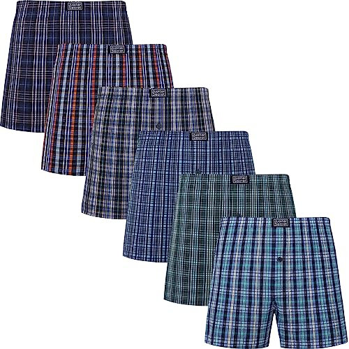 JupiterSecret Boxer Uomo 100% Cotone Morbidi e Traspiranti Mutande Uomo a Quadri Boxer Americani Uomo 6 Pezzi, L