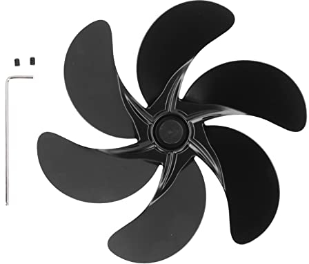 Pssopp Kaminventilator mit 6 Flügeln, Zubehör für Holzofenventilatoren, Lüfterflügel aus Schwarzer Aluminiumlegierung, Ersatzlüfterflügel, Ersatzteile für Kaminöfen