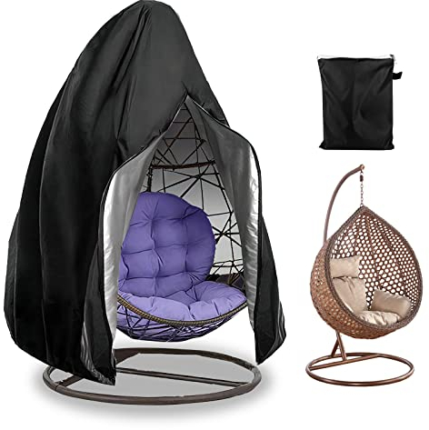 Couverture de Chaise - Housse de Chaise Suspendue de Patio 190 x 115 cm, Housse de Protection pour Oeufs Chaise, Imperméable Robuste Housse de Fauteuil Suspendue Tissu Oxford 420D, Noir