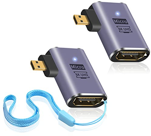 Duttek 8k Micro HDMI to HDMI Adapter (2-Pack),Left Angle Micro HDMI vers HDMI Adapter support 8K@60Hz,UltraHD,3D for cameras, laptops and more.