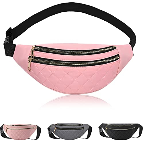 Sac Banane Femme Homme, Sacoche de Ceinture Étanche Unisexe de Grande Capacité Sac de Taille avec Sangles Réglables pour Voyage Randonnée Gym Jogging Escalade Rose