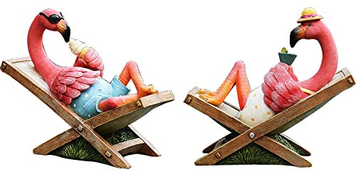 MUAMAX Pinke Flamingo-Gartenstatue – kleine Flamingo-Ornamente für Sommer, tropische Küstendekoration, Schreibtisch- und Hofkunst, Einweihungsgeschenke, Outdoor-Terrassen-Rasendekorationen