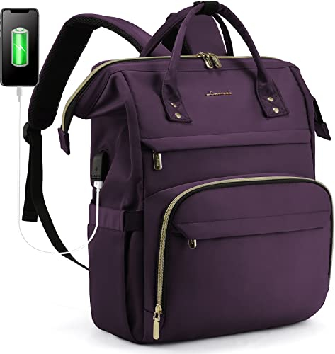LOVEVOOK Laptop Backpack Women, Large Work Womens Backpacks with USB Port & Anti-Theft Pocket, 17 Inch Rucksack Bag for Travel Business Uni, Lightweight Ladies Back Pack, Purple