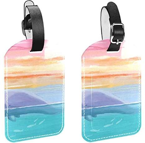 Cartoon-Sonnenuntergang-Tierwal, 4er-Pack Gepäckanhänger für Koffer, Namens- und Adressetiketten, Kofferanhänger für Männer und Frauen auf Reisen