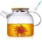 Teapot with strainer insert, 1500 ml glass teapot with wooden lid, heat-resistant high borosilicate teapot with removable filter, modern and elegant teapot design for tea, flower tea and juice