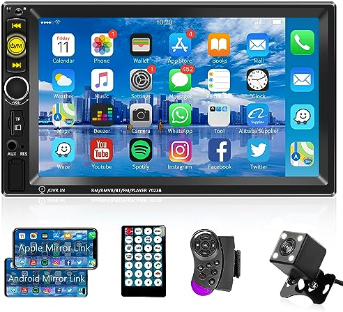 Autoradio 2 Din Bluetooth Vivavoce IOS/Android Mirror Link7 Pollici Autoradio Doppio Din con Bluetooth FM Radio/USB/AUX/TF Controllo del Volante Auto Stereo con Telecamera Posteriore Telecomandi