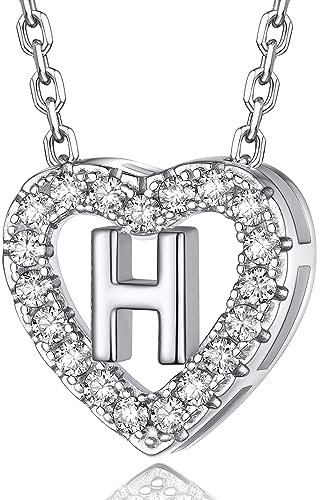 MomentWish Kette mit Buchstaben, Halskette Damen Silber 925 Moissanit Diamant für Frauen Schmuck mit Anhänger Buchstabe H