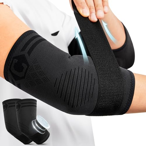 CAMBIVO 2 Pack Ellenbogenbandage mit Riemen & Gel-Polster, Tennisarm Bandage Herren Damen für Tendinitis, Arthritis, Bandage Ellenbogen für Gewichtheben, Golf, Tennis, Garden