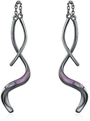 Opal Ohrringe 925 Sterling Silber - Schwarz Durchzieher Einfädler Hängend Schmuck - Geschenke für Frauen, Mädchen, Damen