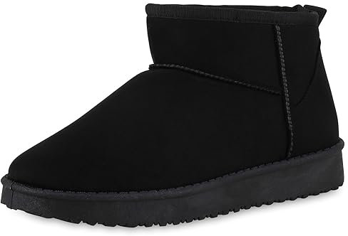 VAN HILL Damen Winter Boots Flach Profilsohle Bequem Schuhe 213476 Schwarz 37