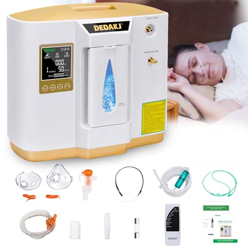 DEDAKJ Concentrador de Oxígeno, 93%±3% Alta Pureza 1-7L / min Ajustable, Generador de Oxígeno de Flujo Hogar LED Portátil Con Control Remoto, Función de Atomización, Certificado por la CE