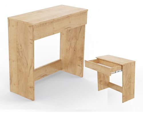 PLATAN ROOM Hochwertiger Schminktisch mit großer Schublade - Frisierkommode mit viel Stauraum und Push to Open System Kosmetiktisch mit Schublade (Eiche Gold)