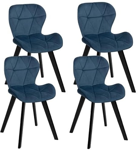 IDMarket - Lot de 4 chaises ROBINE en Velours Bleu Pieds Noirs