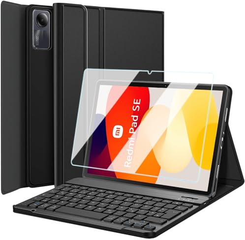 Wineecy Tastatur Hülle mit Schutzfolie für Xiaomi Redmi Pad SE 11 Zoll 2023 Tablet, Slim Schutzhülle mit Magnetisch Abnehmbare Kabellose Deutsches QWERTZ Tastatur (Redmi Pad SE)