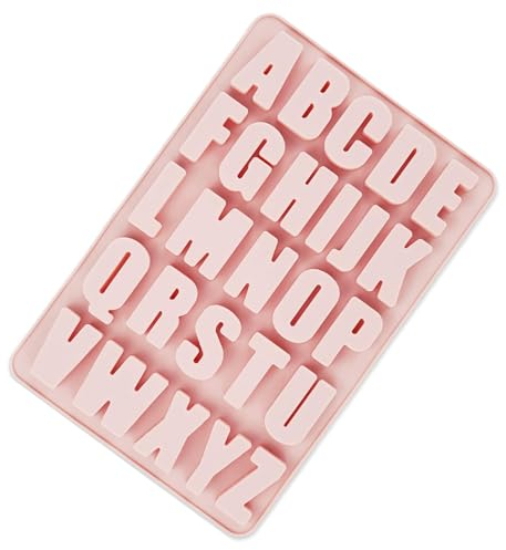 Pink Large Silicone Letters Moulds, Reusable Non Stick Chocolate Candy Molds, Silicone Chocolate Mold Alphabet Mold Wax Melt Moulds for Fondant Baking Cake Decorating(A-Z 26 Alphabets)