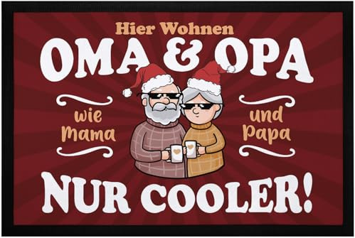 MoonWorks® Fußmatte Geschenk Hier wohnen Oma und Opa Großeltern lustige Geschenkidee Weihnachten rutschfest & waschbar schwarz-3 60x40cm