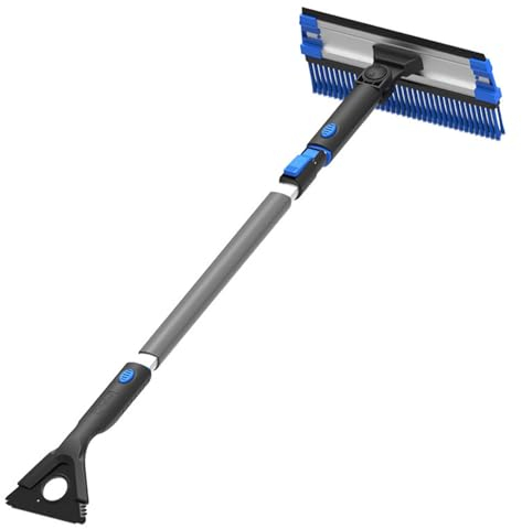 Eiskratzer & Schneebürste 2in1,180° schwenkbar,Abstreifschutz,Abnehmbar für individuellen Einsatz,Aluminiumgriff,3-fache Teleskopverstellung 88/109/124 cm,inkl. Handschuhe