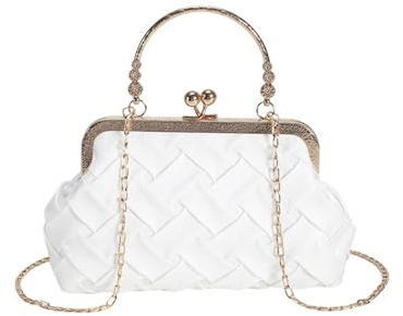 RPAEOY Pochette Donna Elegante Retrò Borsa in Pelle PU intrecciata Borsa a Tracolla con Catena Piccola Serata di Festa Borse per Matrimonio Party Sposa bianca