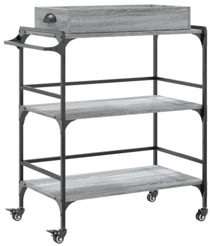 vidaXL Küchenwagen, Servierwagen mit 3 Ebenen Rollen, Rollwagen für Küche Wohnzimmer Badezimmer, Beistellwagen Küchentrolley, Grau Sonoma 81,5x41x92,5cm Holzwerkstoff
