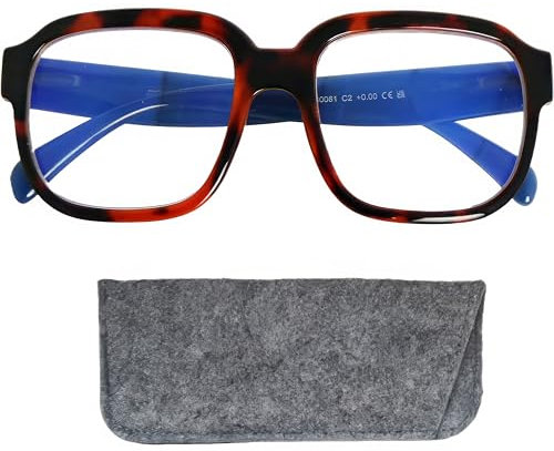Stilvolle Vintage Blaufilter Dicker Rahmen XL großen kratzfesten Gläsern, Gratis Etui, Kunststoff Brillengestell (Leopard Braun), Blaulichtfilter Brille Damen und Herren +1.5 Dioptrien