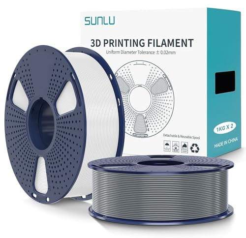 SUNLU PLA+2.0 Filament 1.75mm 2KG, Upgrade PLA Plus 3D Drucker Filament, Stärker und robuster, High Speed PLA+ Filament, Maßgenauigkeit +/-0.02mm, 1KG Spule, 2KG in Total, Weiß+Grau