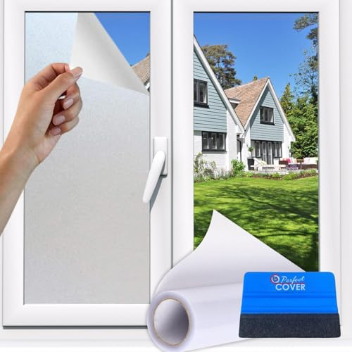 Perfect Cover Pellicola Privacy Finestra, Antigraffio, Pellicola Opaca Privacy con Spatola, Adesivo Finestra Privacy, Anti UV, Opaca, Adesivi per Vetri per Bagno, Cucina, Ufficio, Casa (90x300)