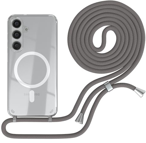 EAZY CASE - Handykette kompatibel mit Samsung Galaxy S24 Kette zum Umhängen Stoßfest Handyhülle für Galaxy S24 Silikon Hülle mit Band Handytasche Transparent als Fallschutz in Anthrazit