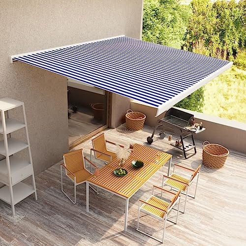 INLIFE Cortina tipo cofre motorizada 400 x 300 cm azul y blanco para casa y jardín, césped y jardín (53,1 kg)