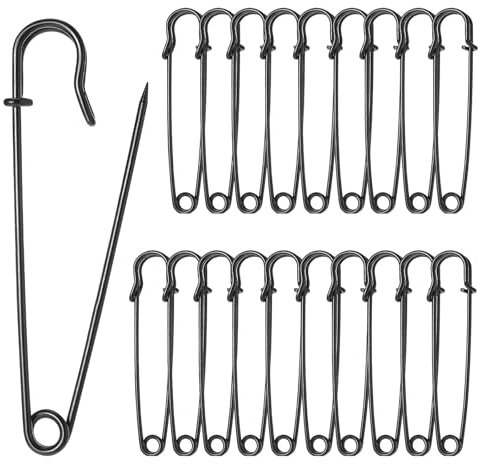 Sibba Große Sicherheitsnadeln - Robuste Nadelverschlüsse für Kleidung, Decken, Leder, Leinwand, Schals, Kilts - Schwarz, 20 Stück