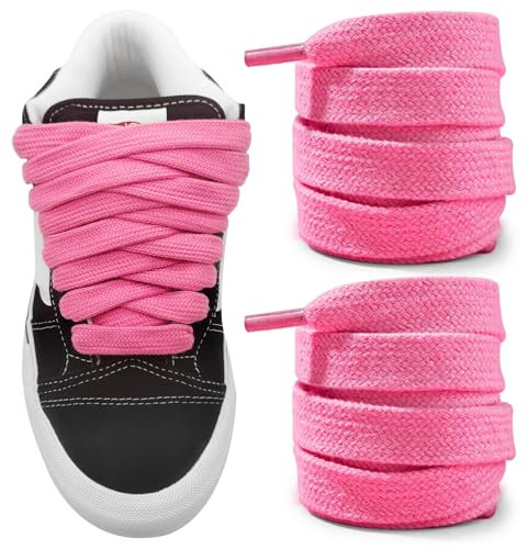 NDTEZUGT Lacci Piatti per Vans Knu Skool, 15 mm di Larghezza Stringhe Lacci Scarpe Spessi di Ricambio in Cotone (Rosa,36/90cm)