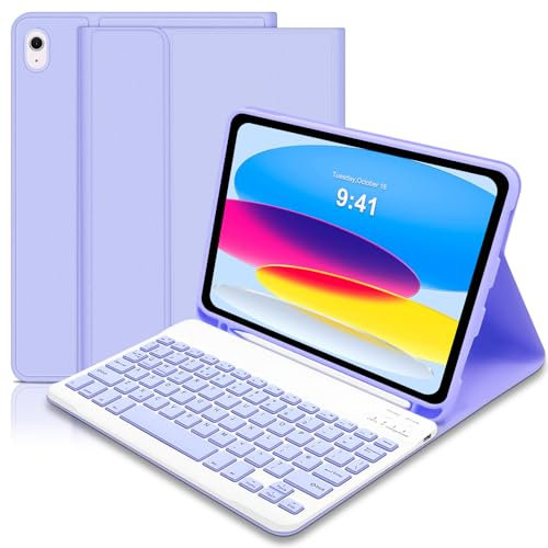 Case with Keyboard for iPad 11th Generation A16 11 inch 2025, UK layout Keyboard Case for 10th Gen 2022, Slim Case with Detachable Bluetooth Keyboard and Pencil Holde for iPad 11/10 Gen- Purple