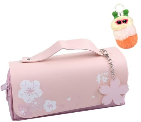 Skyearman Federmäppchen aus Oxford, große Kapazität mit Griff, großes Federmäppchen mit 3 Fächern, wasserdicht, für Mädchen, Rosa