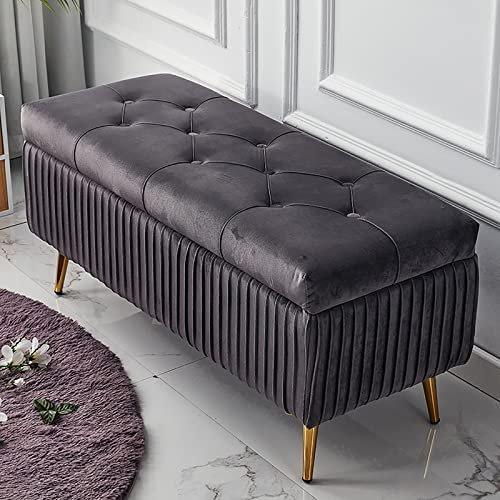 Samtgepolsterte Sitzbank mit Knöpfen, gepolsterte Bettbank mit Stauraum für Wohnzimmer und Eingangsbereich, stilvolle Sofabank für Zuhause und Dekoration